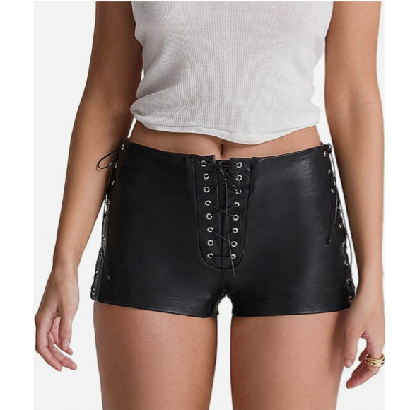 House of CB Black Lace-Up Shorts - Picture 1 of 8